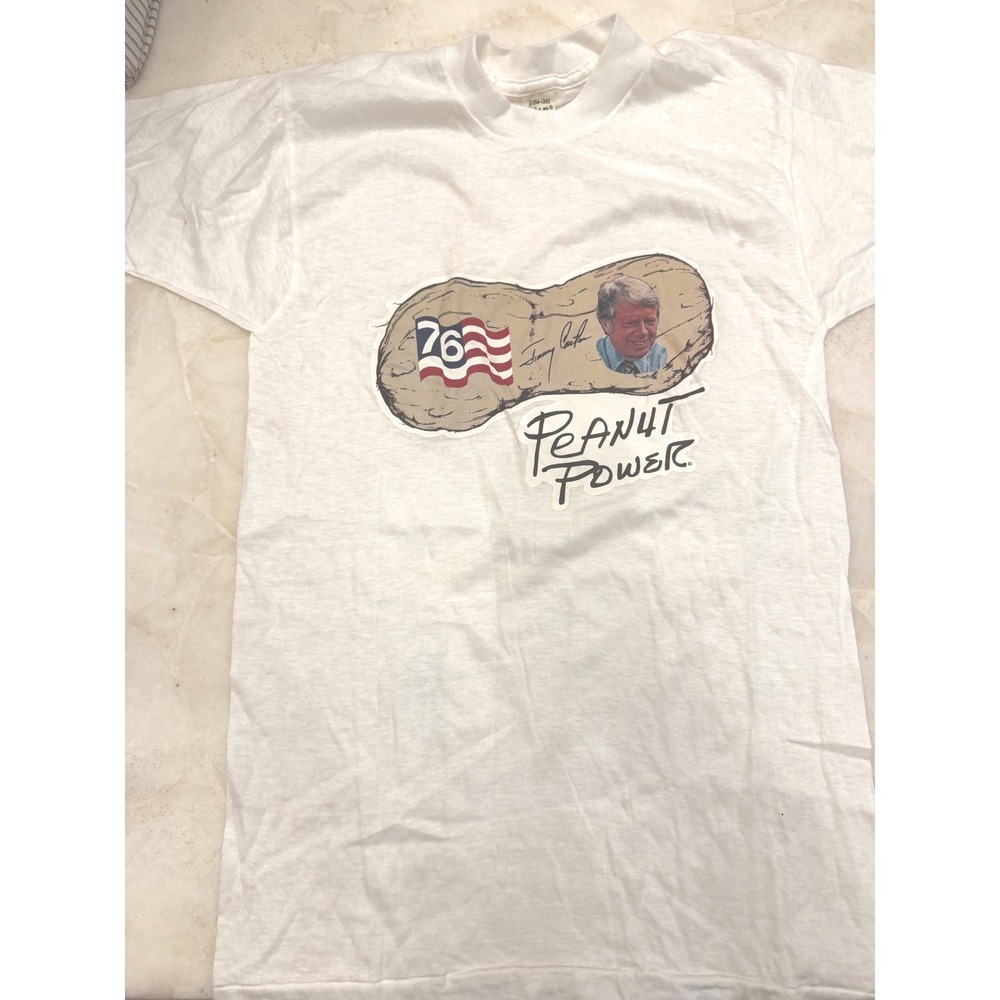Vintage 1976 Jimmy Carter Peanut Power T-Shirt BVD Single Stitch White Small